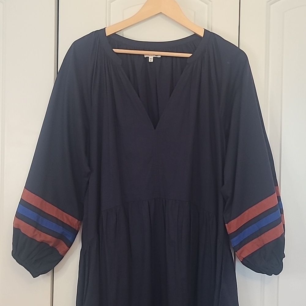 SUNDRY Tiered Midi Dress With Varsity Stripe In Blue Size 0 Or  XS - Picture 3 of 16